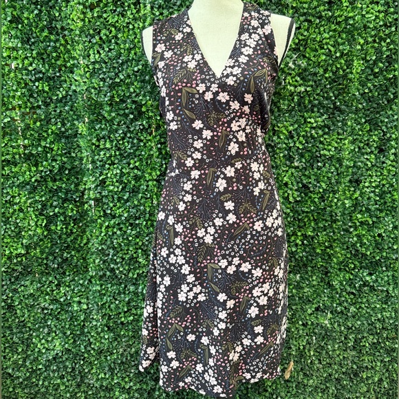 LOFT Outlet Black/Pink Floral Sleeveless Wrap Dress - Picture 1 of 6